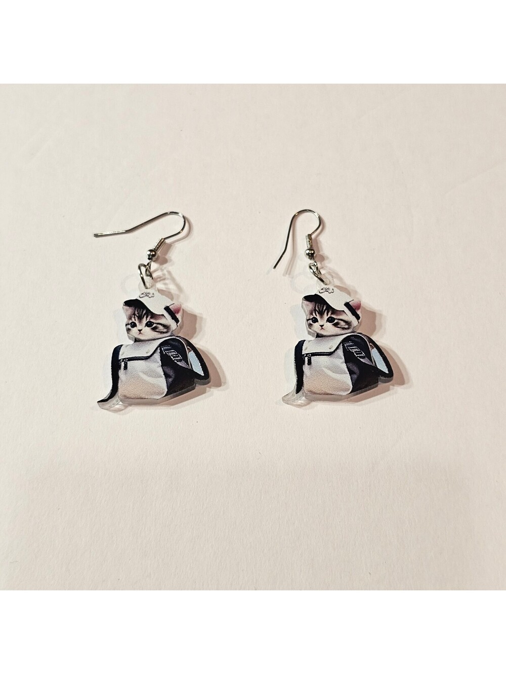 Gray Cat Acrylic Dangle Earrings